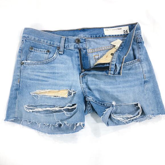 Rag & Bone Boyfriend Rye Denim Destroyed Shorts - Picture 4 of 9